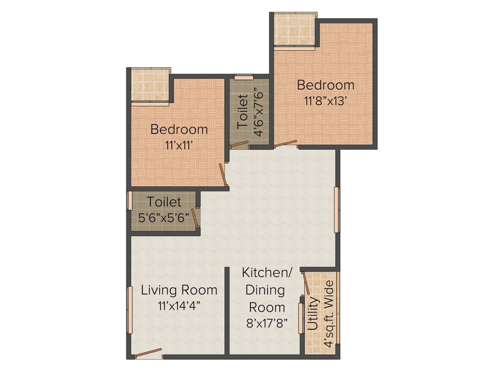 Dwarakamai Jupiter 2BHK+2T (1,075 sq ft)