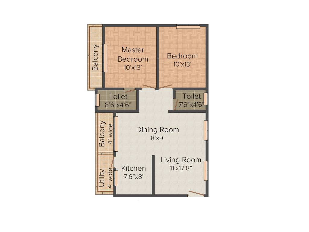 Dwarakamai Jupiter 2BHK+2T (1,100 sq ft)