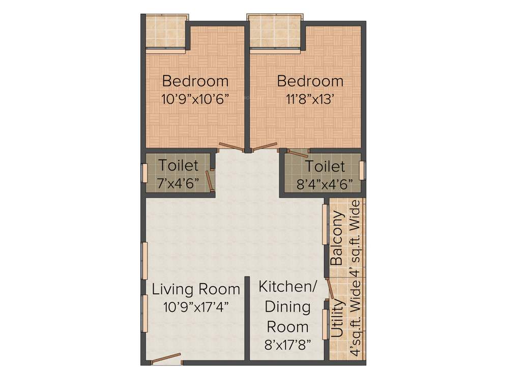 Dwarakamai Jupiter 2BHK+2T (1,110 sq ft)