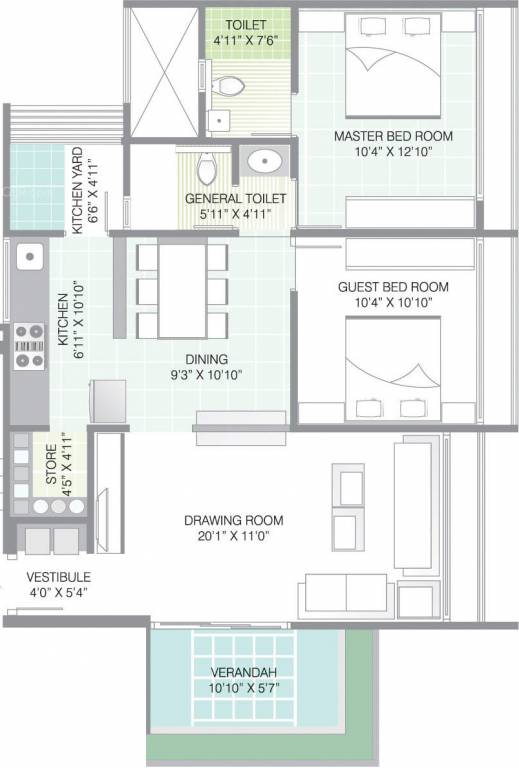 Gala Haven (2BHK+2T (1,420 sq ft) 1420 sq ft)