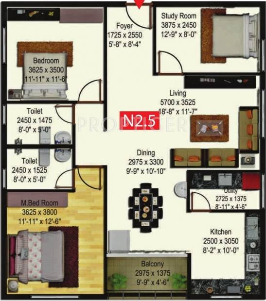 Anand Somu Pristine (2BHK+2T (1,525 sq ft)   Study Room 1525 sq ft)