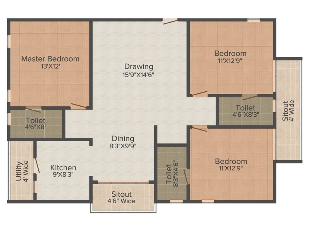 Saroj Symphony (3BHK+3T (1,580 sq ft) 1580 sq ft)