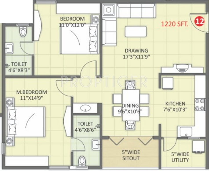 Saroj Symphony (2BHK+2T (1,220 sq ft) 1220 sq ft)
