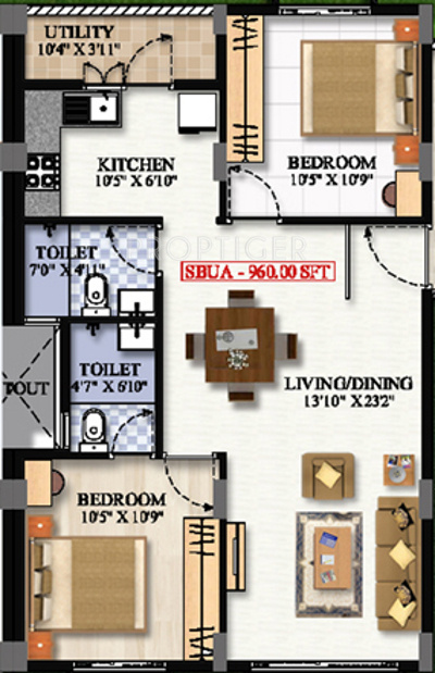 Innovative Oak Garden (2BHK+2T (960 sq ft) 960 sq ft)