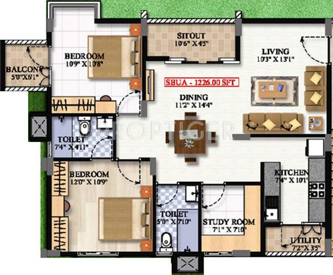 Innovative Oak Garden (2BHK+2T (1,226 sq ft) Study Room 1226 sq ft)