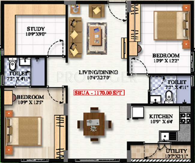 Innovative Oak Garden (2BHK+2T (1,170 sq ft)   Study Room 1170 sq ft)