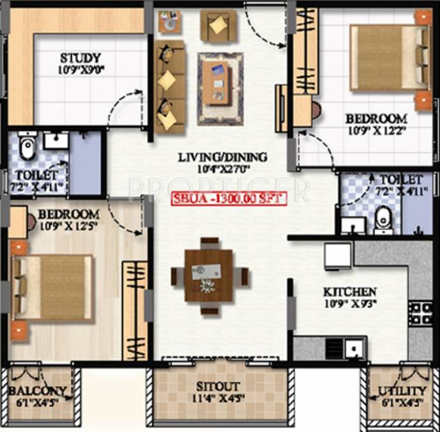 Innovative Oak Garden (2BHK+2T (1,300 sq ft)   Study Room 1300 sq ft)