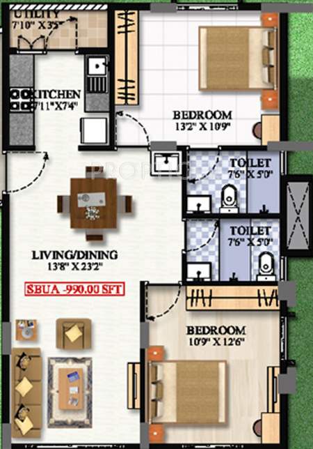 Innovative Oak Garden (2BHK+2T (990 sq ft) 990 sq ft)