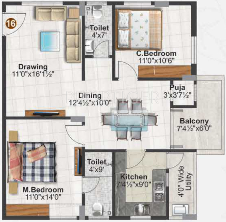 Pruthvi Raintree Abode (2BHK+2T (1,132 sq ft)   Pooja Room 1132 sq ft)