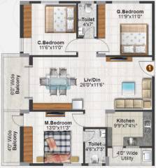 Pruthvi Raintree Abode (3BHK+2T (1,395 sq ft) 1395 sq ft)