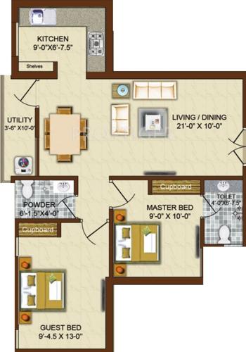 Afraz Shelter Floor Plan (2BHK+2T (743 sq ft) 743 sq ft)