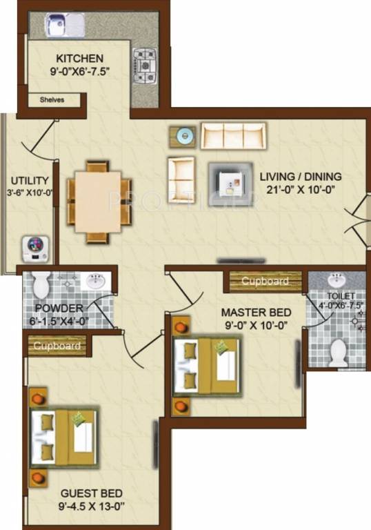 Floor Plan (2BHK+2T (743 sq ft) 743 sq ft) Afraz Shelter Floor Plan (2BHK+2T (743 sq ft) 743 sq ft)