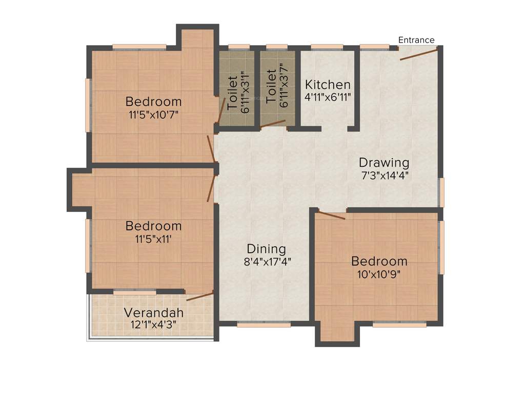 Northland Anandoloke Kunjaban (3BHK+3T (1,161 sq ft) 1161 sq ft)