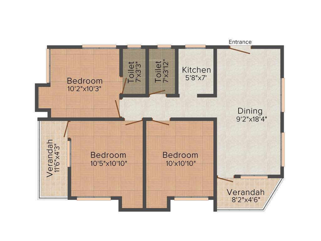 Northland Anandoloke Kunjaban (3BHK+3T (1,082 sq ft) 1082 sq ft)