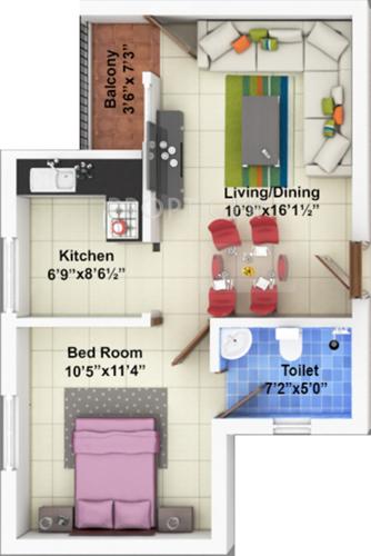 Shriram Shreshta Apartments (1BHK+1T (645 sq ft) 645 sq ft)