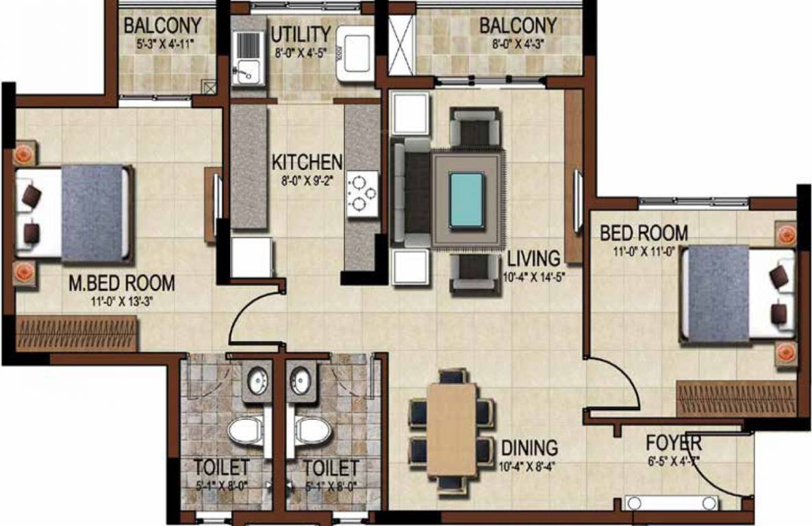 Salarpuria Sattva East Crest (2BHK+2T (1,172 sq ft) 1172 sq ft)