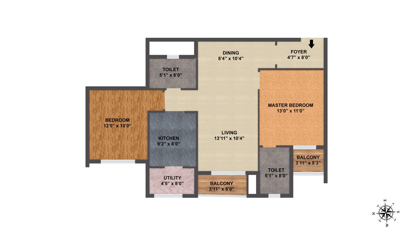 Salarpuria Sattva East Crest (2BHK+2T (1,171 sq ft) 1171 sq ft)