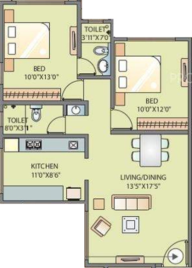  700  sq  ft  2 BHK  Floor Plan  Image Paranjape Schemes 