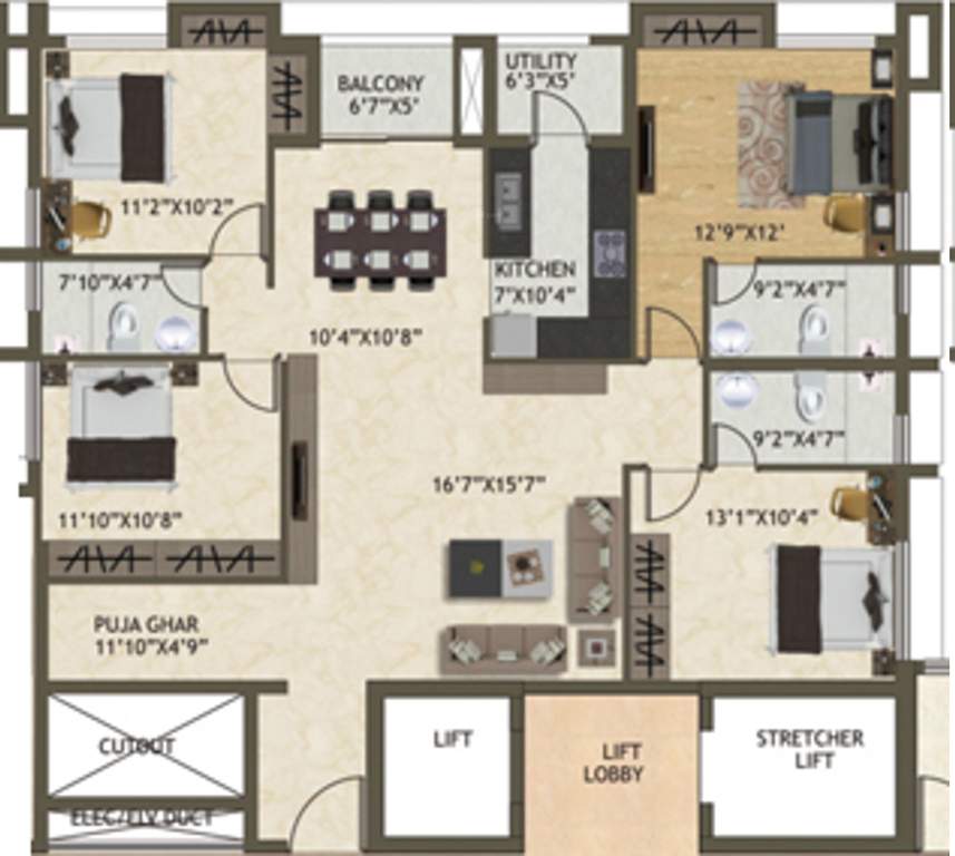 Space Kshitij (4BHK+3T (1,970 sq ft)   Pooja Room 1970 sq ft)