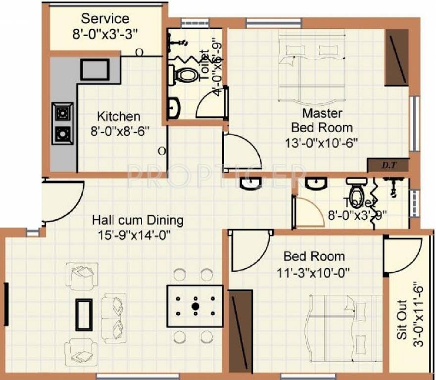 Mitha Maanasa Floor Plan (2BHK+2T (856 sq ft) 856 sq ft)