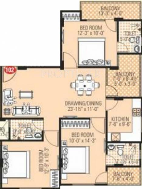 Vibrant Naman Residency Phase II (3BHK+3T (1,441 sq ft) 1441 sq ft)
