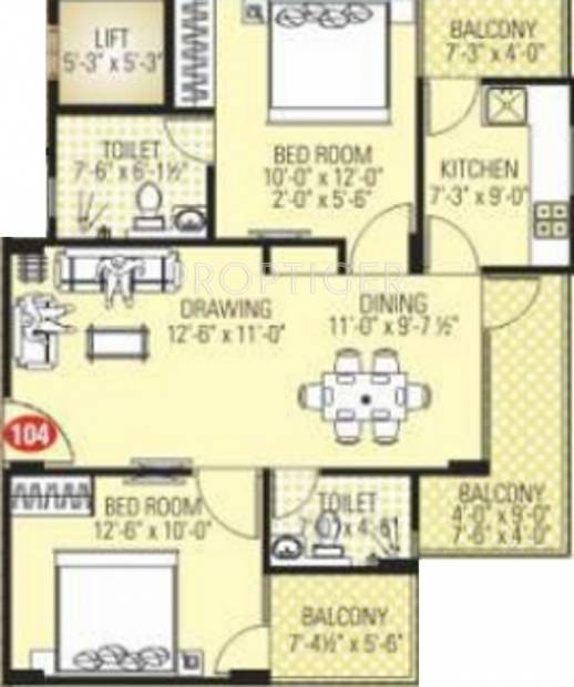Vibrant Naman Residency Phase II (2BHK+2T (1,144 sq ft) 1144 sq ft)