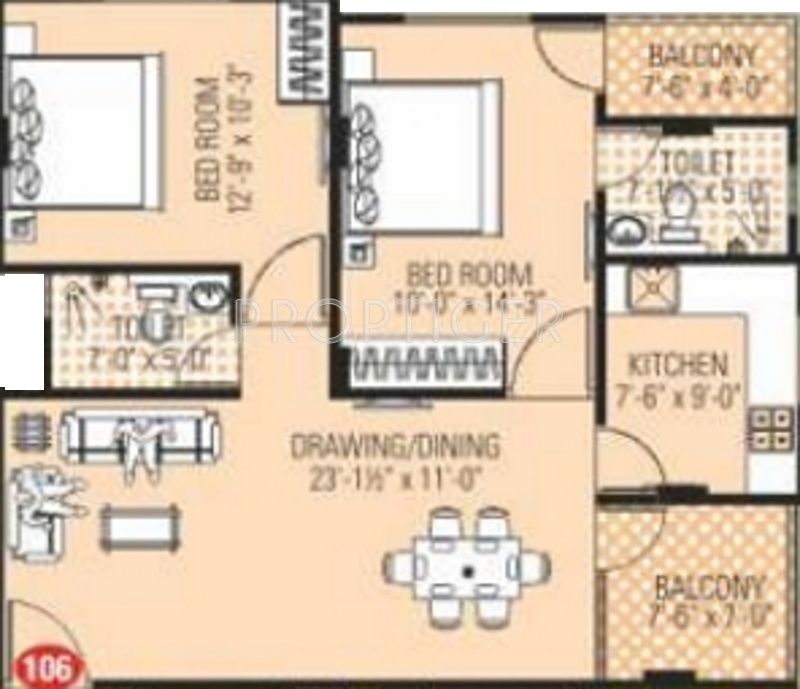 Vibrant Naman Residency Phase II (2BHK+2T (1,100 sq ft) 1100 sq ft)
