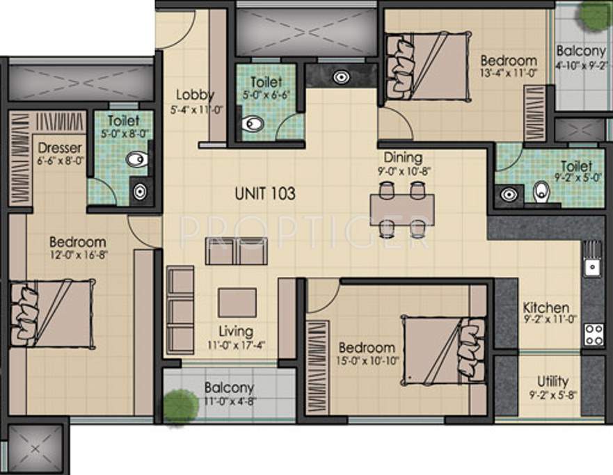 Architha Aithal Aarohi (3BHK+3T (1,749 sq ft) 1749 sq ft)