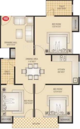 Vibrant Pinkcity Parshvanath Residency (3BHK+2T (1,107 sq ft) 1107 sq ft)