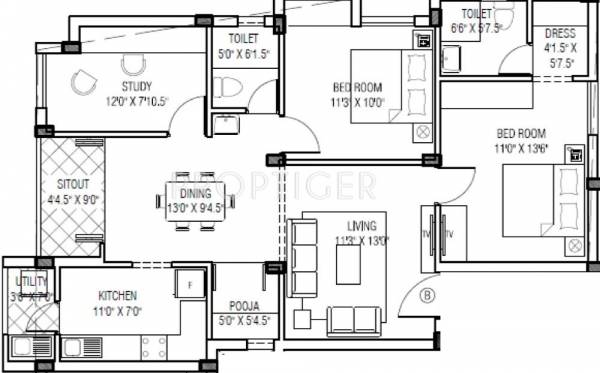 Geeyam Shraddha (2BHK+2T (1,422 sq ft) + Study Room 1422 sq ft)