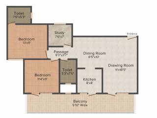 Shree Olive (2BHK+2T (1,415 sq ft)   Study Room 1415 sq ft)