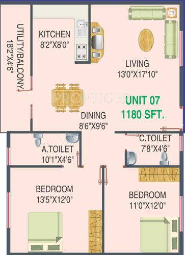 Dhanush Grands Apartment (2BHK+2T (1,180 sq ft) 1180 sq ft)