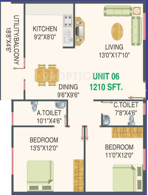 Dhanush Grands Apartment (2BHK+2T (1,210 sq ft) 1210 sq ft)