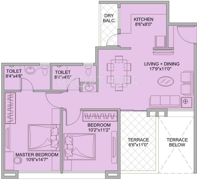Kohinoor Tinsel Town (2BHK+2T (1,003 sq ft) 1003 sq ft)