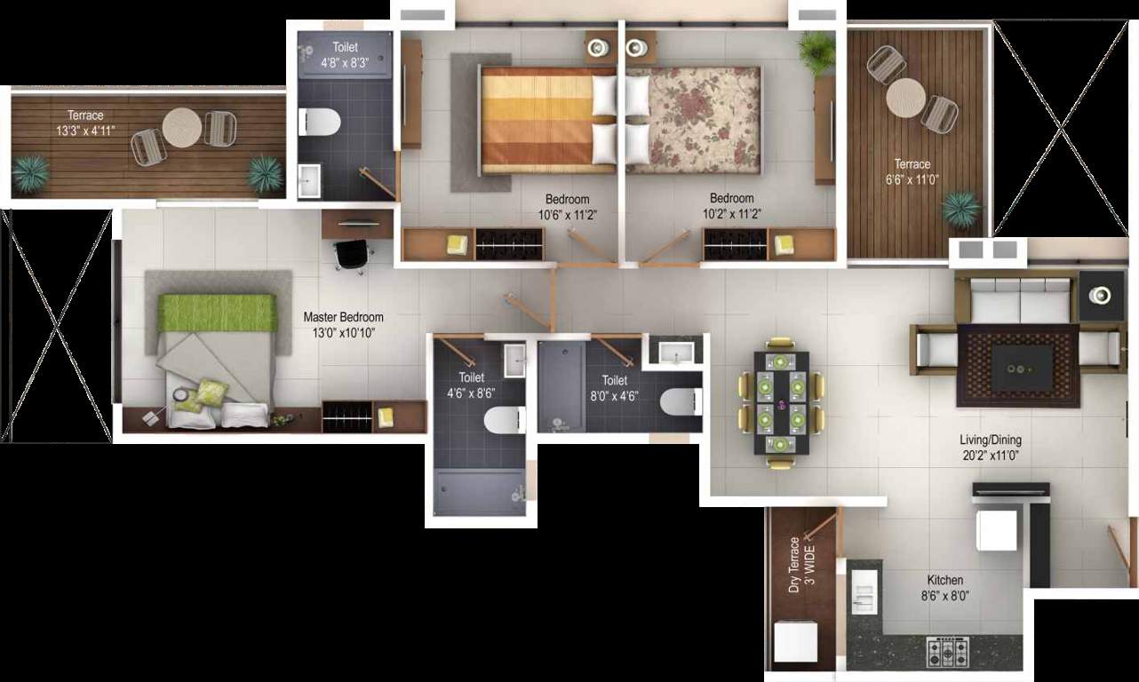 Kohinoor Tinsel Town (3BHK+3T (1,367 sq ft) 1367 sq ft)