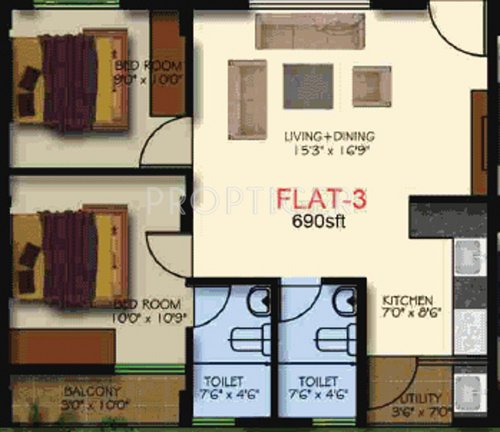 AK Builders and Developers Fortune Residency (2BHK+2T (690 sq ft) 690 sq ft)