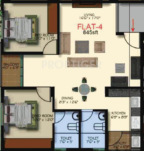 AK Builders and Developers Fortune Residency (2BHK+2T (845 sq ft) 845 sq ft)