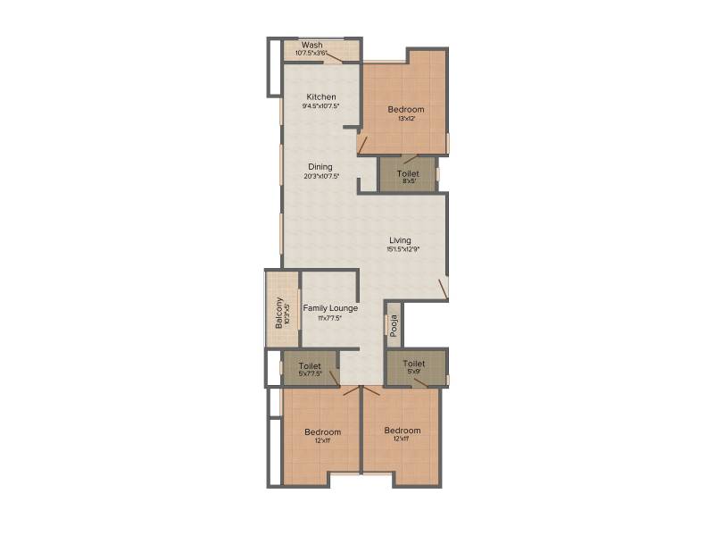 Silpi Brookfield (3BHK+3T (1,860 sq ft) + Pooja Room 1860 sq ft)