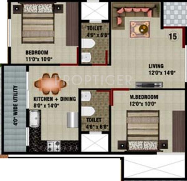 DS Senorita (2BHK+2T (1,000 sq ft) 1000 sq ft)