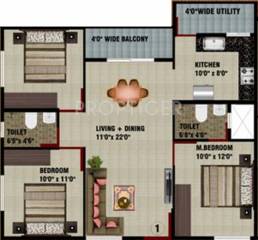 DS Senorita (3BHK+2T (1,268 sq ft) 1268 sq ft)