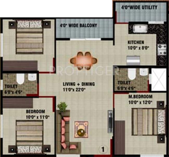 DS Senorita (3BHK+2T (1,268 sq ft) 1268 sq ft)