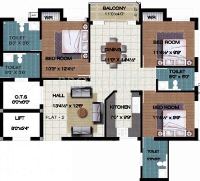Silpi Ashraya Floor Plan (3BHK+4T)