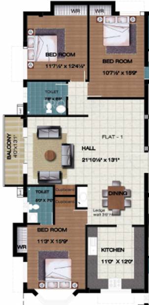 Silpi Ashraya Floor Plan (3BHK+3T)