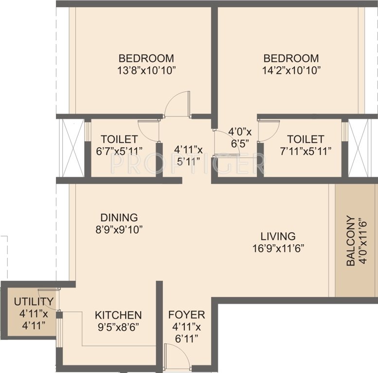 Rohan Iksha (2BHK+2T (1,369 sq ft) 1369 sq ft)