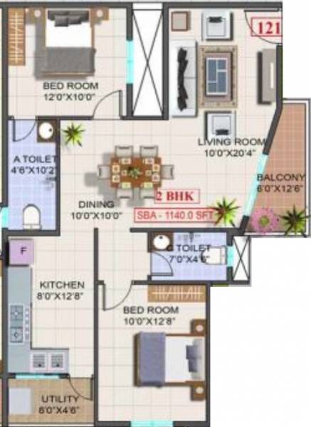 Sri Dwaraka Trinity Residency (2BHK+2T (1,140 sq ft) 1140 sq ft)