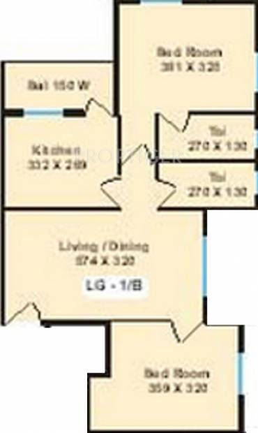 Vaastu Estate Developers Hermitage Floor Plan (2BHK+2T (896 sq ft) 896 sq ft)