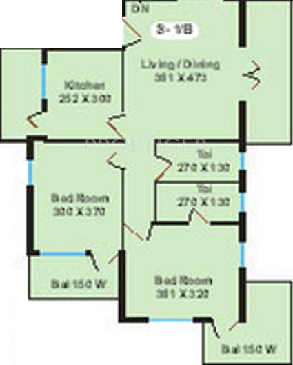 Vaastu Estate Developers Hermitage Floor Plan (2BHK+2T (1,100 sq ft) 1100 sq ft)