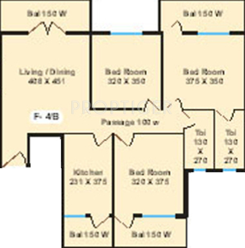 Vaastu Estate Developers Hermitage Floor Plan (3BHK+2T (1,289 sq ft) 1289 sq ft)