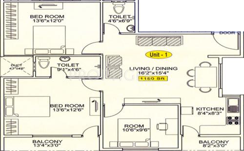 Yashaswini VP Kalyani Enclave (3BHK+2T (1,150 sq ft) 1150 sq ft)