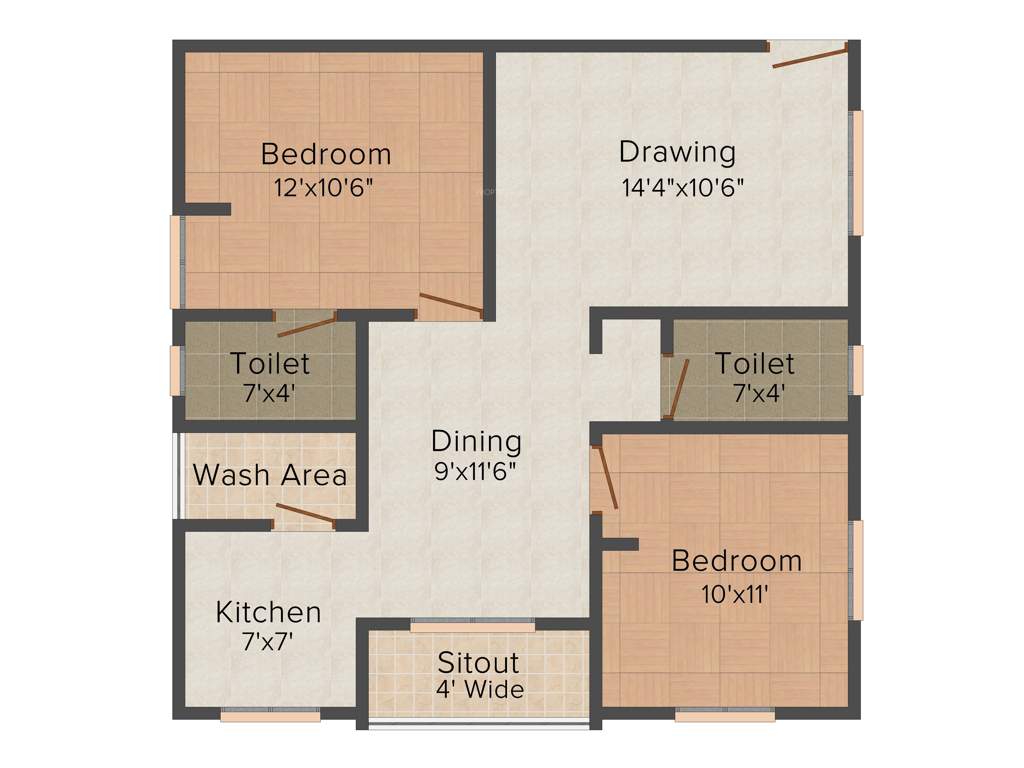 Giridhari Ishta (2BHK+2T (940 sq ft) 940 sq ft)